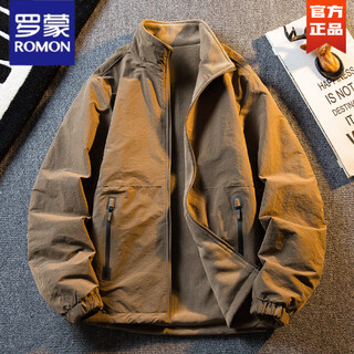 Romon thickened velvet reversible jacket for men autumn and winter warm thickened polar fleece men's casual stand collar jacket camel reversible m (95-115jin jin equals 0.5 kg)