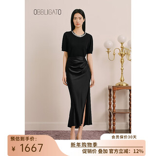 Obbligato olivia summer round neck hand-beaded waffle sweater black sweater s