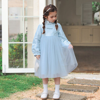 Huatian cai's new chinese style girls' autumn dress spring and autumn girls' jacquard mesh skirt medium and large children's fashionable autumn princess dress