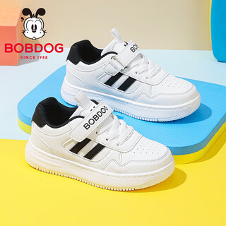 Bobdog children's shoes children's low-top sneakers 2026 spring new boys' casual white shoes big children's sports shoes women's white/black 26 suitable for feet length 15.6cm