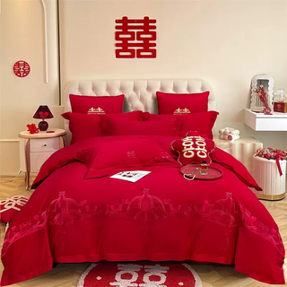 Yusenyi high-end cotton wedding four-piece set red pure cotton new wedding bedding sheets quilt cover female companion xingyue myth red 3-1.8 meters bed sheet style four-piece set (quilt cover suitable for 200x2