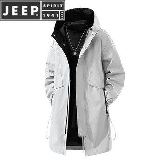 Jeep spirit medium-length large size windbreaker for men with velvet autumn and winter new style plus fat and larger trend hooded casual jacket khaki - no velvet l 90-119jin jin is equal to 0.5 kg