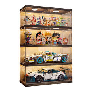 Yusenyi figure display cabinet suitable for decoration doll models transparent storage display rack six-sided full hard 4-layer 80cm+ black upgraded thickening stable and durable