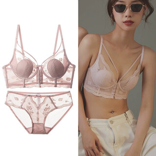 Victoria palace sexy underwear thin rabbit ear cup front button beautiful back women big breast revealing small anti-sagging breast reduction bra set pink 85c/38