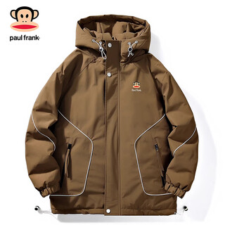 大嘴猴（paul frank）日系简约羽绒服男士2025冬季新款潮牌设计感条纹休闲保暖连帽外套 深咖色 【50%白鸭绒】 6XL 【建议240-260斤】