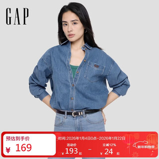 Gap women's 2025 autumn new embroidered logo lapel long sleeve denim shirt loose top 793121