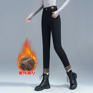Hengyuanxiang fleece pants for women, autumn and winter 2026 new thickened trousers, cotton trousers, popular leggings and tights for outer wear, slimming, black m (recommended that 100 jin jin is equal to within 0.5 kg)