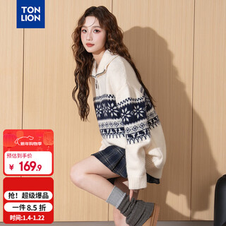 Tonlion 2025 autumn and winter women's half-zip fair isle jacquard sweater