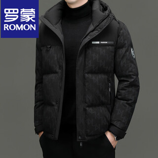Romon 90 white duck down jacket men's winter thickened hooded men's 2025 new men's black m 170/100-120jin jin is equal to 0.5 kg