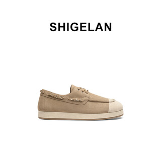 Poetry 2026 new nubuck leather chain decorated flat shoes women's shoes round toe lace up lightweight versatile casual shoes khaki 37