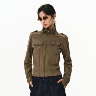 Pclp double stand collar slim short jacket winter new national fashion brand hunting design button jacket gray green s