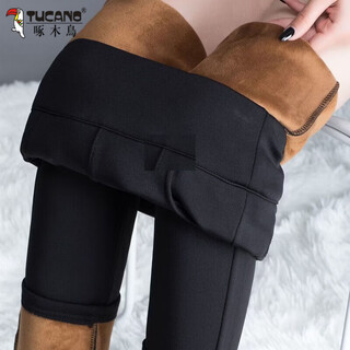 Woodpecker plus velvet and cotton leggings for women 2022 autumn and winter outer wear thickened high-waist elastic slimming small feet warm magic pants high-waisted black thermal pants s recommended 80-95jin jin equals 0.5 kg