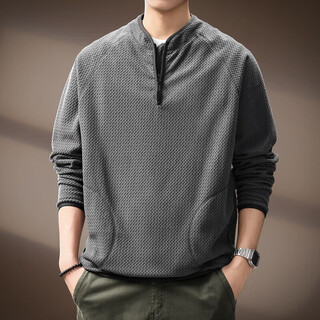 Noble color high-end american retro wavy pattern long-sleeved t-shirt men's spring and autumn new half-zip outdoor casual sweatshirt