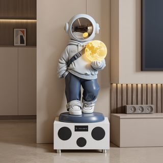 Bhm light luxury astronaut astronaut floor-standing ornaments large living room tv cabinet decorations housewarming gift gray blue + bluetooth karaoke speaker + microphone *2