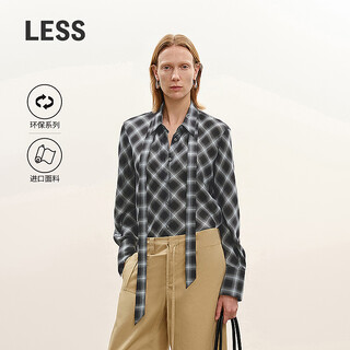 Less shopping mall same style 2026 spring new commuter temperament plaid ribbon shirt for women 2q1213020 097 black and green l