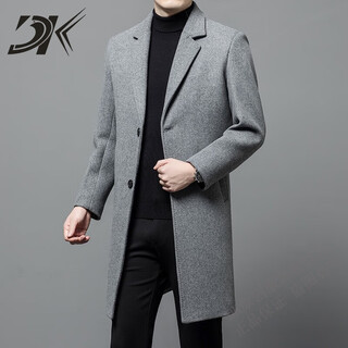 Dk high-end men's suit collar woolen coat men's mid-length winter warm thickened windbreaker casual woolen coat gray xl