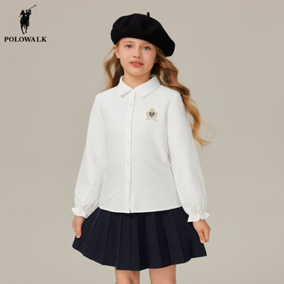 Polowalk children's clothing girls long-sleeved shirt 2025 autumn new versatile casual middle and large children's lapel top white 140 140cm