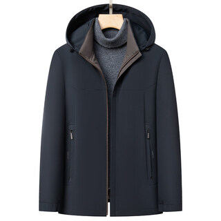 Kbxng jinba high-end business light down jacket men's winter new style middle-aged men's hooded warm and comfortable winter jacket navy blue m 170