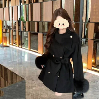 Xiaohongshu's popular autumn and winter new coat wool short style feminine slim waist coat versatile casual design black one size