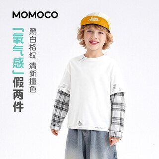 Mami maca (momoco) children's long-sleeved t-shirt 26 spring boys' fashion trend fake two-piece t-shirt white 120