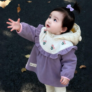 Shijanu baby girl's autumn and winter thickened anti-wear blouse, modern style anti-fouling protective clothing, purple 90, it is recommended to go up one size