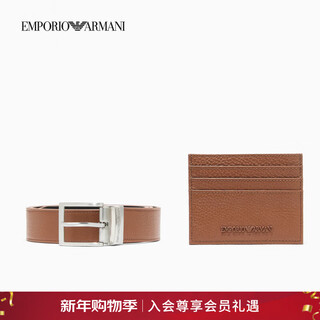 Emporio armani/armani official flagship new year's gift men's business casual belt card holder set u6124-mocha brown one size