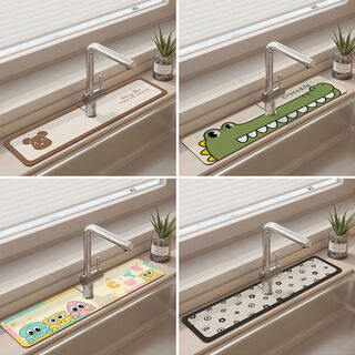 Fantasy kitchen bathroom bathroom wash mat faucet narrow edge pad absorbent mat floor mat pm+cloud rabbit happy 10x38cm single piece (no hole in the middle)