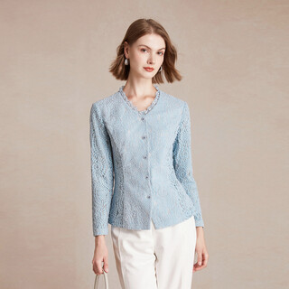 Moreline mulan french light luxury elegant chenille lace shirt women's 2026 spring new fungus trimmed v-neck shirt cloud water blue xl