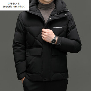 Emporio armani ea7 armani winter business casual down jacket men's hooded thickened warm short coat middle-aged loose dad outfit coffee color l 175