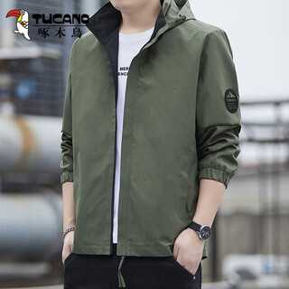 Woodpecker (tucano) jacket men's 2026 spring new youth korean style trendy loose casual workwear hooded top men's military green regular xl (weight 125-140jin jin equals 0.5kg height 170-175)