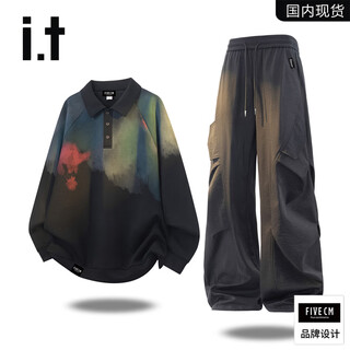 Five cm it 5cm casual sports suit men's autumn and winter american tie-dyed sweatshirt and casual pants two-piece set tz3210+k008 black (spring and autumn) xl (120-140jin jin equals 0.5kg)