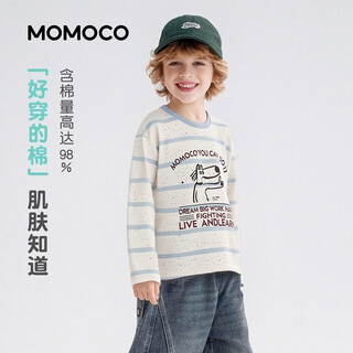 Mami maka (momoco) children's clothing boys' t-shirt 2026 spring style medium and large children's fashion trend t-shirt white and blue stripes 90