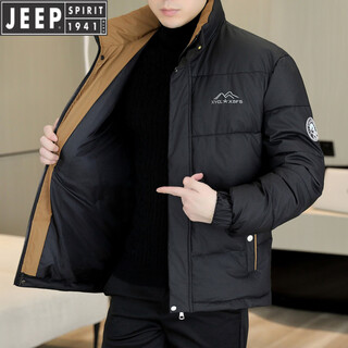 Jeep jeep men's stand collar cotton jacket winter 2025 new thickened warm cotton jacket men's stand collar casual cotton jacket trendy black xl
