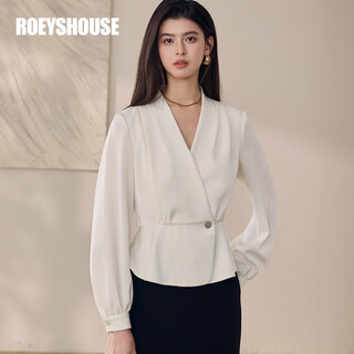 Roeyshouse luo yi light luxury high-end v-neck waist satin long-sleeved shirt women's spring workplace commuting off-white short top 13331 off-white l