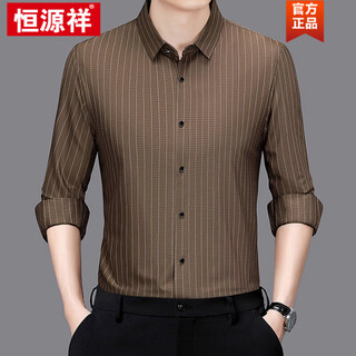 恒源祥品牌2026年新款长袖衬衫男士春季冰丝免烫衬衣爸爸装商务抗皱衬衫 品牌高端男装咖色 4XL