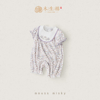 Wooden cotton baby girl short-sleeved jumpsuit summer thin baby cute princess style romper breathable national style off-white/diefeihualing 59cm