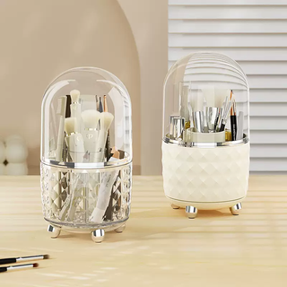 Yusenyi yimijia cosmetics storage box high-end large-capacity makeup brush rotating desktop dressing table dust-proof storage box milky silver without lid milky silver without lid