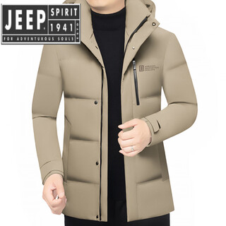 JEEP SPIRIT吉普精神商务工装羽绒服男冬季短款中青年休闲加厚防寒服保暖外套 卡其色 2XL 185 150斤-170斤