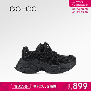 Gg-cc mars veins spring new trendy mecha thick-soled dad shoes women's casual shoes with diamonds g26u7315 black 36