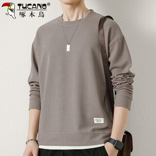 Woodpecker (tucano) long-sleeved t-shirt men's spring and autumn round neck bottoming shirt sweatshirt men's casual versatile tops men's brown l