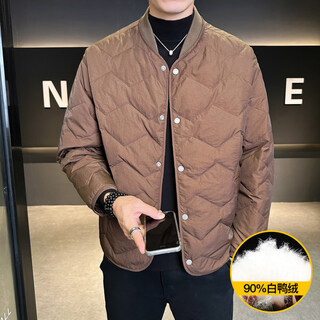 KBXNG劲霸冬季新款轻薄羽绒服男士潮流帅气棒球领上衣轻便保暖青年外套 咖啡色 M