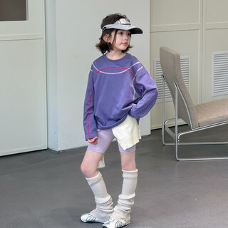 Seven bobi no. 7 children's warehouse girls' fashion contrast color quick-drying long-sleeved t-shirt 2026 spring new children's cool bottoming shirt white 160 cm