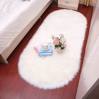 Fantasy oval bedside blanket balcony bedroom living room coffee table floor mat home dirty-resistant plush plush mat supports customization 80x120cm oval white