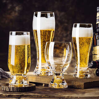 Yusenyi large capacity beer mug home crystal glass craft beer cup high-end juice cup set gold foil beer mug 320mlx6 + bamboo cup holder free bottle opener + cup brush