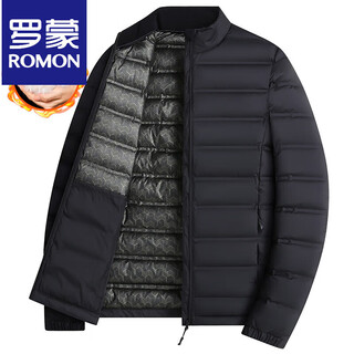 Romon fatty thin down jacket men's plus size warm jacket loose autumn and winter large size stand collar thin down jacket black xl