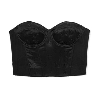 Victoria's secret icon series satin removable shoulder straps thinly padded shapewear herringbone bra tube bra women's black black one size 34c