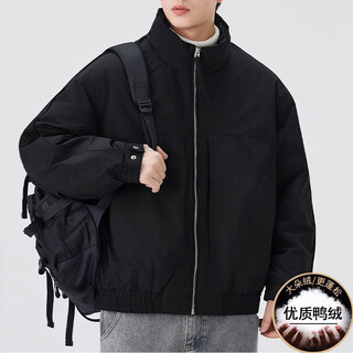 Kbxng jinba Мужской пуховик с коротким воротником-стойкой, зимняя модная красивая свободная широкая куртка, утепленная теплая куртка черного цвета l