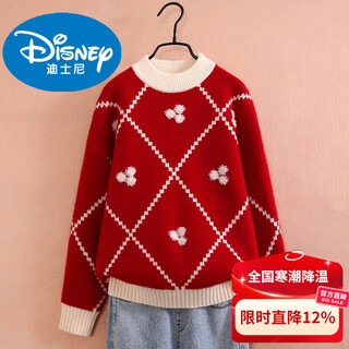 Disney girls red sweater 2026 autumn and winter new style children's winter clothes middle and large children's velvet thickened knitted bottoming sweater red 140 cm