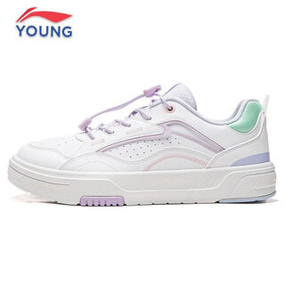 Li ning children's shoes spring new children's sports shoes for boys and girls tracking rebound cushioning anti-slip river buckle low-top sneakers standard white/condensed purple/twilight blue-4 39