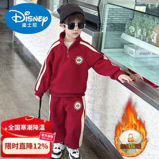 Disney 2026 new children's spring and autumn thickened sweatshirt boys and infants sports two-piece set red velvet 120 cm